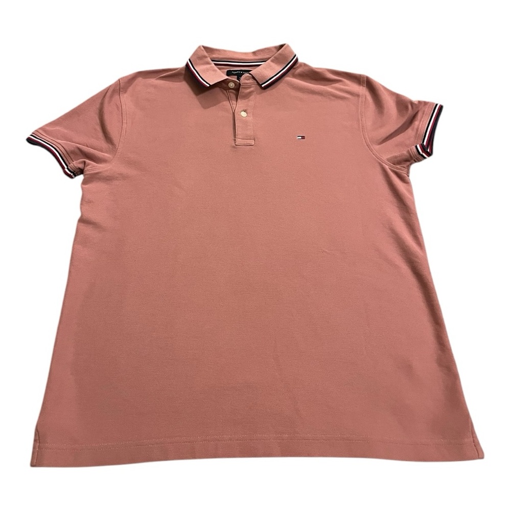 Tommy Hilfiger Pink Polo Shirt Short Sleeve‎ Block Logo Classic Fit Size Large - Picture 7 of 7